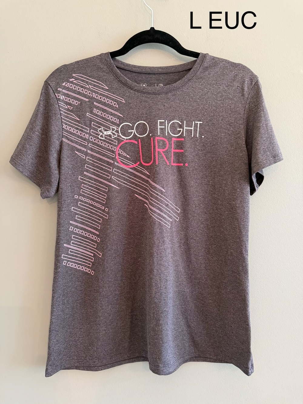 Under Armour BCA Gray Tee with Pink & White Graphic